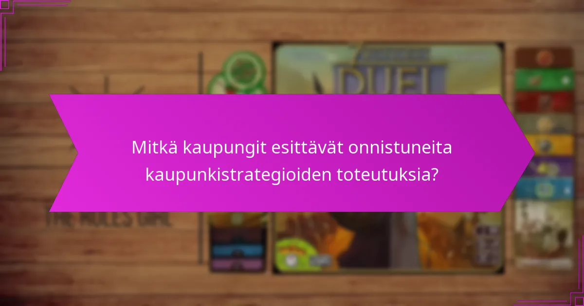 Mitkä kaupungit esittävät onnistuneita kaupunkistrategioiden toteutuksia?